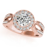 CERTIFIED 18K ROSE GOLD .92 CT G-H/VS-SI1 DIAMOND HALO ENGAGEMENT RING