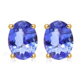 2.5 CTW LAB TANZANITE 10K SOLID YELLOW GOLD OVAL SHAPE EARRING