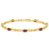 4.05 CTW RUBY 925 STERLING SILVER YELLOW GOLD PLATED BRACELETT