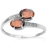 1.27 CTW GARNET & GENUINE DIAMOND (6 PCS) 10KT SOLID WHITE GOLD RING