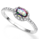 0.4 CTW MYSTIC GEMSTONE & GENUINE DIAMOND (24 PCS) 10KT SOLID WHITE GOLD RING