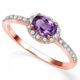 0.42 CTW GENUINE AMETHYST & GENUINE DIAMOND (24 PCS) 10KT SOLID RED GOLD RING