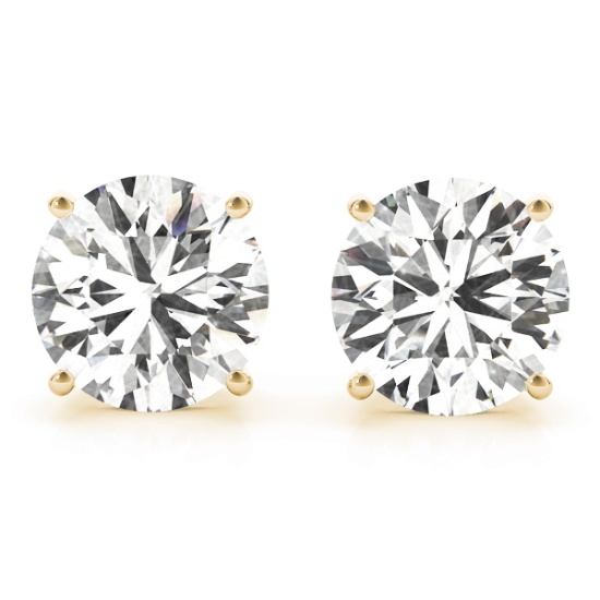CERTIFIED 2.03 CTW ROUND D/VS2 DIAMOND SOLITAIRE EARRINGS IN 14K YELLOW GOLD