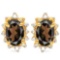 0.98 CT SMOKEY AND ACCENT DIAMOND 10KT SOLID YELLOW GOLD EARRING