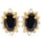 1.20 CT BLACK SAPPHIRE AND ACCENT DIAMOND 10KT SOLID YELLOW GOLD EARRING