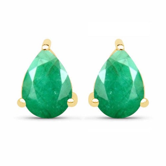 Certified 4.50 CTW Genuine Emerlad And 14K Yellow Gold Earrings Center Stone 4.50 CTW Pear Center St