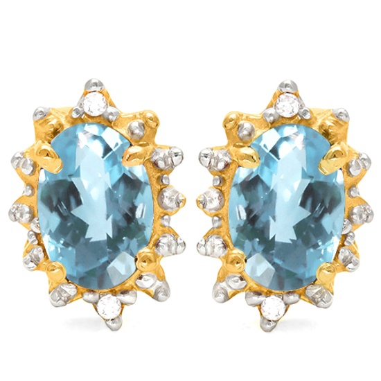 1.08 CT SKY BLUE TOPAZ AND ACCENT DIAMOND 10KT SOLID YELLOW GOLD EARRING