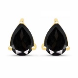 Certified 4.50 CTW Genuine Black Sapphire And 14K Yellow Gold Earrings Center Stone 4.50 CTW Pear Ce