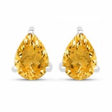 Certified 4.30 CTW Genuine Citrine And 14K White Gold Earrings Center Stone 4.30 CTW Pear Center Sto
