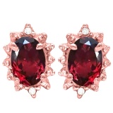1.01 CT GARNET AND ACCENT DIAMOND 10KT SOLID ROSE GOLD EARRING