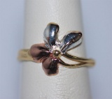 14K GOLD PLATED TRI-COLOR FLOWER LADIES RING