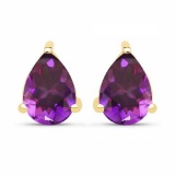 Certified 4.20 CTW Genuine Amethyst And 14K Yellow Gold Earrings Center Stone 4.20 CTW Pear Center S