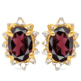 1.13 CT RHODALITE AND ACCENT DIAMOND 10KT SOLID YELLOW GOLD EARRING