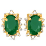 0.79 CT EMERALD AND ACCENT DIAMOND 10KT SOLID YELLOW GOLD EARRING