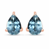 Certified 4.50 CTW Genuine Aquamarine And 14K Rose Gold Earrings Center Stone 4.50 CTW Pear Center S