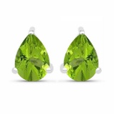 Certified 4.40 CTW Genuine Peridot And 14K White Gold Earrings Center Stone 4.40 CTW Pear Center Sto