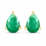Certified 4.50 CTW Genuine Emerlad And 14K Yellow Gold Earrings Center Stone 4.50 CTW Pear Center St