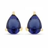 Certified 4.50 CTW Genuine Blue Sapphire And 14K Yellow Gold Earrings Center Stone 4.50 CTW Pear Cen