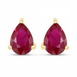 Certified 4.50 CTW Genuine Ruby And 14K Yellow Gold Earrings Center Stone 4.50 CTW Pear Center Stone