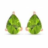 Certified 4.40 CTW Genuine Peridot And 14K Rose Gold Earrings Center Stone 4.40 CTW Pear Center Ston