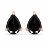 Certified 4.50 CTW Genuine Black Sapphire And 14K Rose Gold Earrings Center Stone 4.50 CTW Pear Cent