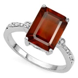 4.4 CTW GARNET & GENUINE DIAMOND (8 PCS) 10KT SOLID WHITE GOLD RING