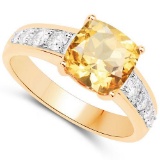 Certified 1.75 CTW Genuine Citrine And Diamond 14K Yellow Gold Ring