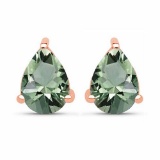 Certified 4.10 CTW Genuine Green Amethyst And 14K Rose Gold Earrings Center Stone 4.10 CTW Pear Cent