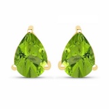Certified 4.40 CTW Genuine Peridot And 14K Yellow Gold Earrings Center Stone 4.40 CTW Pear Center St