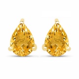 Certified 4.30 CTW Genuine Citrine And 14K Yellow Gold Earrings Center Stone 4.30 CTW Pear Center St