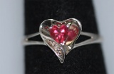 0.01 CTW DIAMOND RING AND CREATION RUBY .925 STERLING S