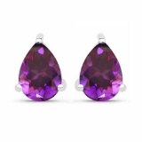 Certified 4.20 CTW Genuine Amethyst And 14K White Gold Earrings Center Stone 4.20 CTW Pear Center St