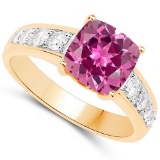 Certified 2.35 CTW Genuine Pink Touramline And Diamond 14K Yellow Gold Ring