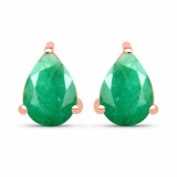 Certified 4.50 CTW Genuine Emerlad And 14K Rose Gold Earrings Center Stone 4.50 CTW Pear Center Ston