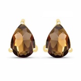 Certified 4.50 CTW Genuine Smoky Quartz And 14K Yellow Gold Earrings Center Stone 4.50 CTW Pear Cent