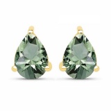 Certified 4.10 CTW Genuine Green Amethyst And 14K Yellow Gold Earrings Center Stone 4.10 CTW Pear Ce