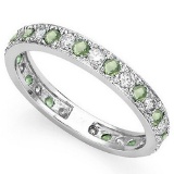 CERTIFIED 0.58 CT GREEN SAPPHIRE AND 0.6 CT CZ 14KT SOLID WHITE GOLD RING