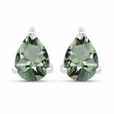 Certified 4.10 CTW Genuine Green Amethyst And 14K White Gold Earrings Center Stone 4.10 CTW Pear Cen