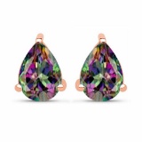 Certified 4.20 CTW Genuine Mystic Topaz And 14K Rose Gold Earrings Center Stone 4.20 CTW Pear Center