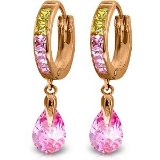 14K Solid Rose Gold Dangling Cubic Zirconia Hoop Earrings