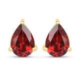 Certified 4.50 CTW Genuine Garnet And 14K Yellow Gold Earrings Center Stone 4.50 CTW Pear Center Sto