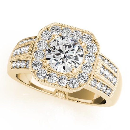 CERTIFIED 18K YELLOW GOLD 1.20 CT G-H/VS-SI1 DIAMOND HALO ENGAGEMENT RING