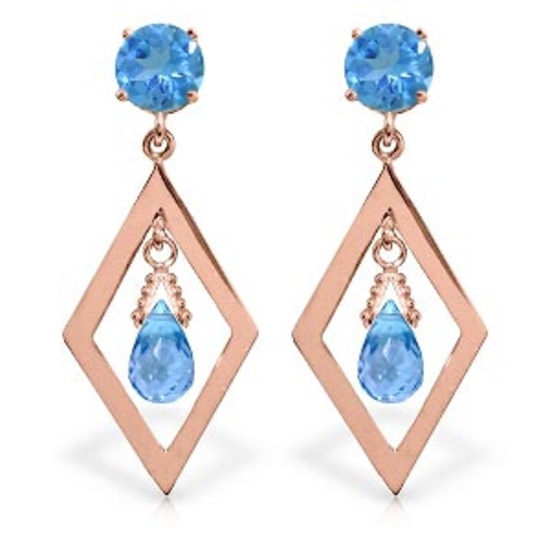 2.4 CTW 14K Solid Rose Gold Blue Topaz Dangling Earrings