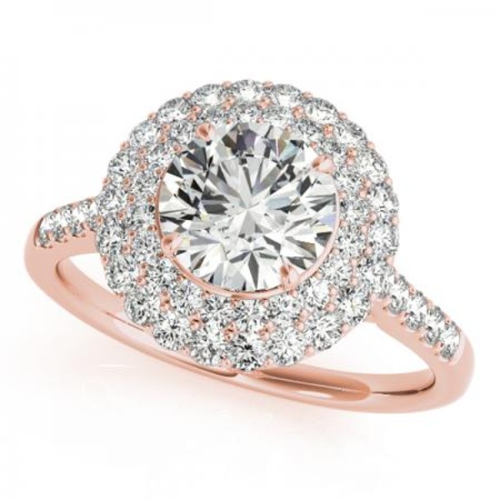 CERTIFIED 18K ROSE GOLD 1.30 CT G-H/VS-SI1 DIAMOND HALO ENGAGEMENT RING