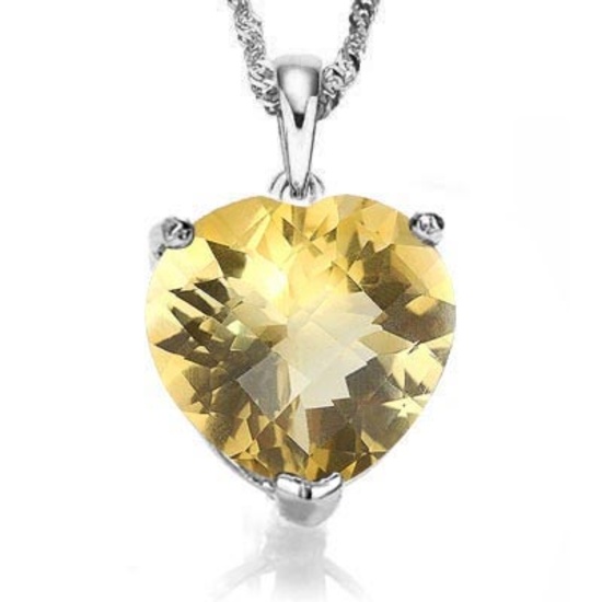 0.7 CTW CITRINE 10K SOLID WHITE GOLD HEART SHAPE PENDANT