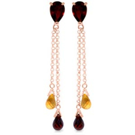 7.5 Carat 14K Solid Rose Gold Chandelier Earrings Garnet Citrine