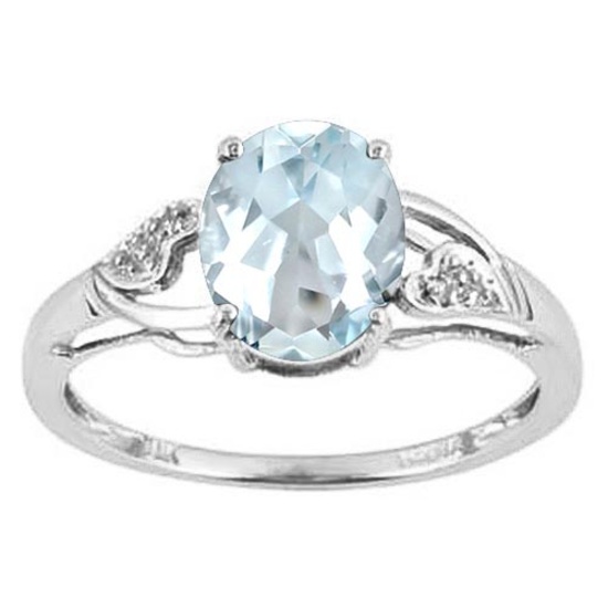 1.2 CTW AQUAMARINE & DIAMOND 10KT SOLID GOLD RING