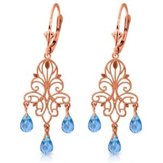 3.75 Carat 14K Solid Rose Gold Chandelier Earrings Natural Blue Topaz