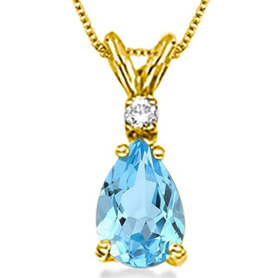 0.85 CARAT SKY BLUE TOPAZ & 0.01 CTW DIAMOND 14KT SOLID YELLOW GOLD PENDANT