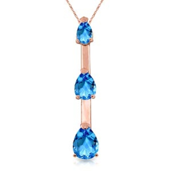 14K Solid Rose Gold Necklace with Natural Blue Topaz
